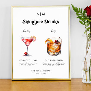 Retro Signature Drinks Bräutigam Hochzeitssymbol Poster
