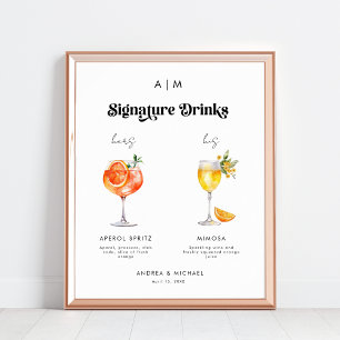 Retro Signature Drinks Cocktails Hochzeitszeichen Poster