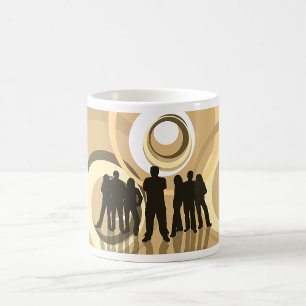 Retro-Silhouette-Menschen mit abstrakten Kreisen Kaffeetasse