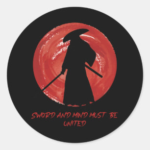 Retro-Silhouette Samurai - Zitat über den Geist vo Runder Aufkleber