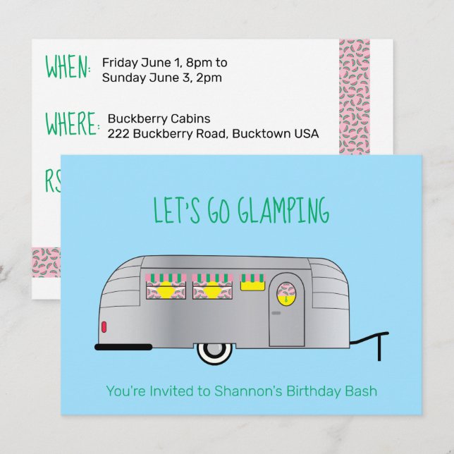 Retro Silver Streamated Camper Glamping Einladung (Vorne/Hinten)