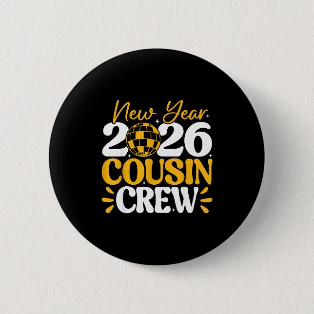 Retro Silvester 2026 Cousin Crew Silvesterabend Ny Button (Vorderseite)