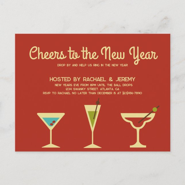 Retro Silvester Party Einladung Postkarte (Vorderseite)