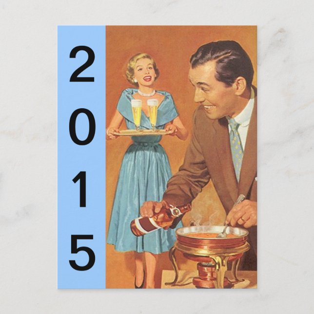 Retro Silvester Party Postkarte Vintag Spaß (Vorderseite)