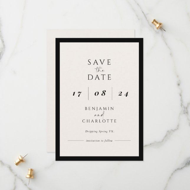 Retro Simple Black & White Wedding speichern Sie d Save The Date (Vorderseite/Rückseite Beispiel)