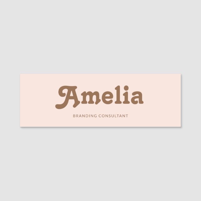 Retro Simple Blush Pink Orange Namensschild (Vorderseite)