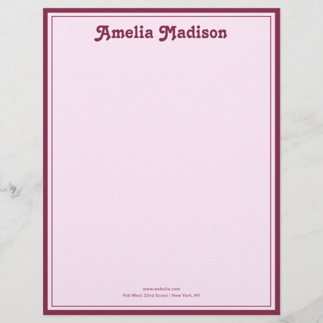 Retro Simple Pink Letterhead Briefbogen (Vorderseite)