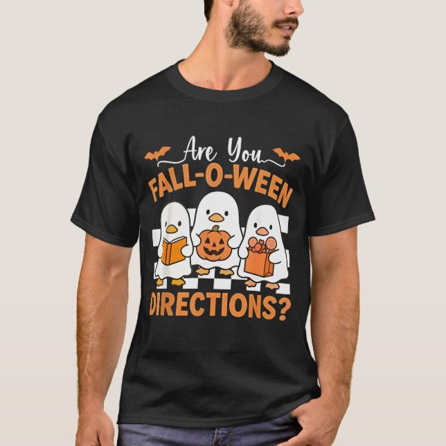 Retro sind Sie Fall O Ween Directions Lehrer Hallo T-Shirt (Vorderseite)