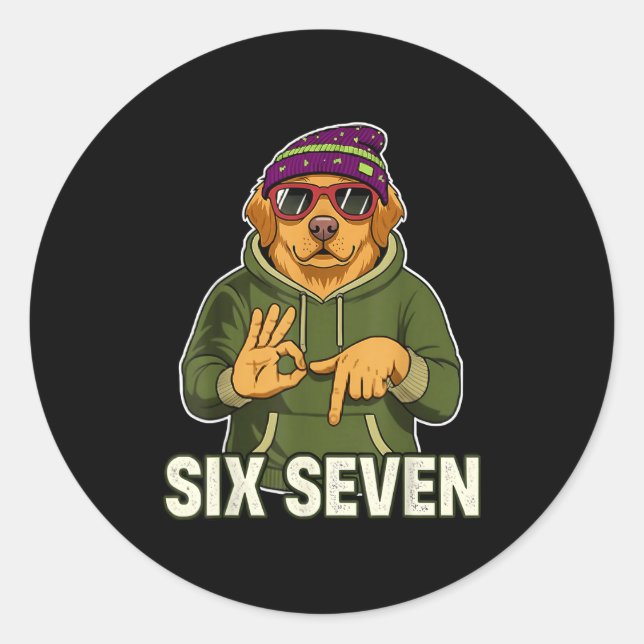Retro Six Seven Golden Retriever Graphic Gift Men  Runder Aufkleber (Vorderseite)