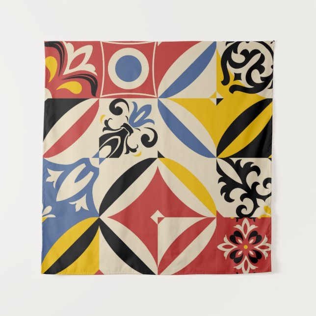 Retro Sixties Azulejos Geometric Pattern Wandteppich (Vorderseite)