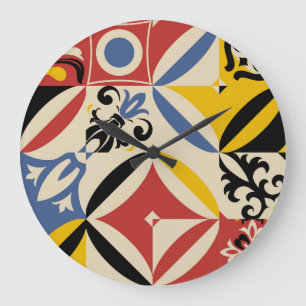 Retro Sixties Azulejos Geometrisches Muster Große Wanduhr