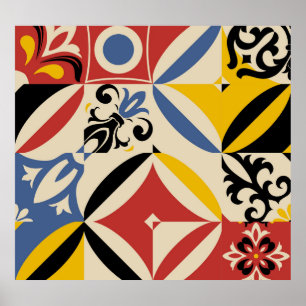 Retro Sixties Azulejos Geometrisches Muster Poster