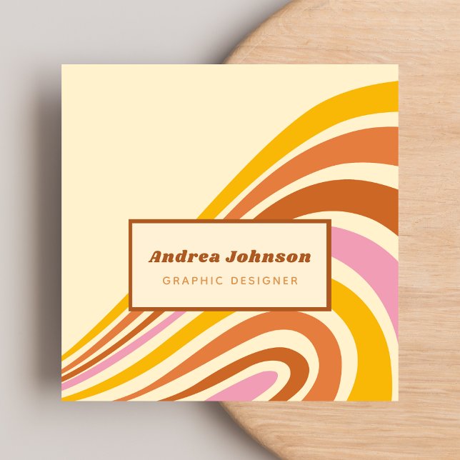 Retro Sixties Seventies Rainbow Stripes 1970s 1960 Quadratische Visitenkarte (Von Creator hochgeladen)