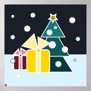 Retro skandinavische Weihnachtsbaum-Geschenke Kuns Poster