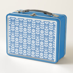Retro skandinavisches blaues Muster Metall Brotdose