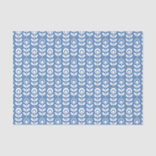 Retro skandinavisches blaues Muster Seidenpapier (Vorderseite)