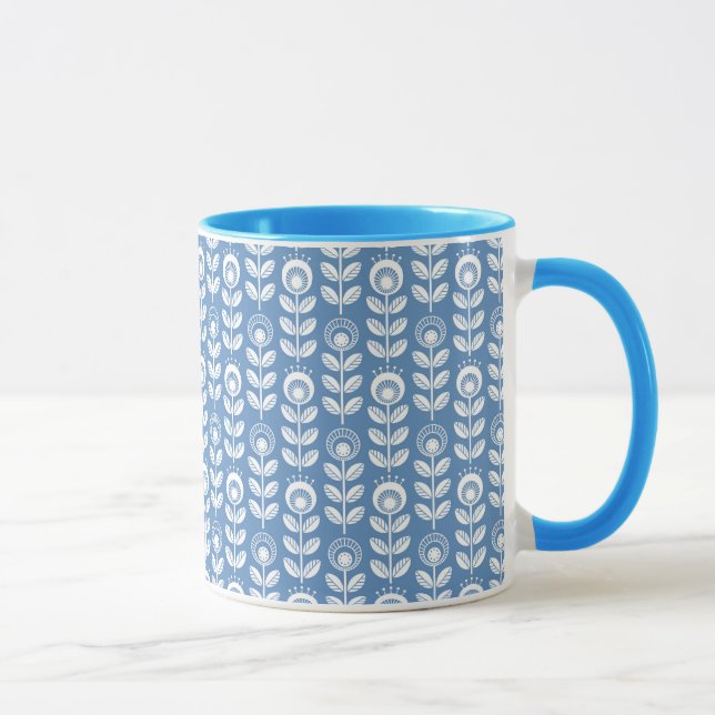 Retro skandinavisches blaues Muster Tasse (Rechts)