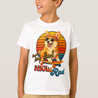 Retro Skate Corgi – Tony Bark™ – Smol & Rad  T-Shirt
