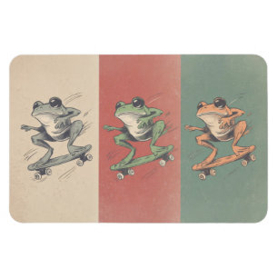 Retro Skate Frosch Trio – Vintage Tier Kunst Magnet