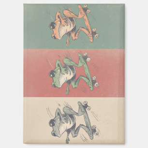 Retro Skate Frosch Trio – Vintage Tier Kunst Magnet
