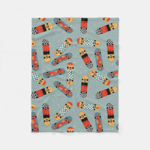 Retro Skateboard Blau Cool Nahtloses Muster Fleecedecke