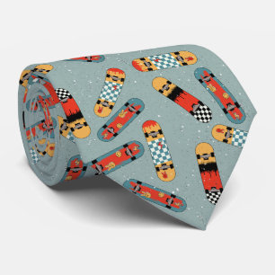 Retro Skateboard Blau Cool Nahtloses Muster Krawatte
