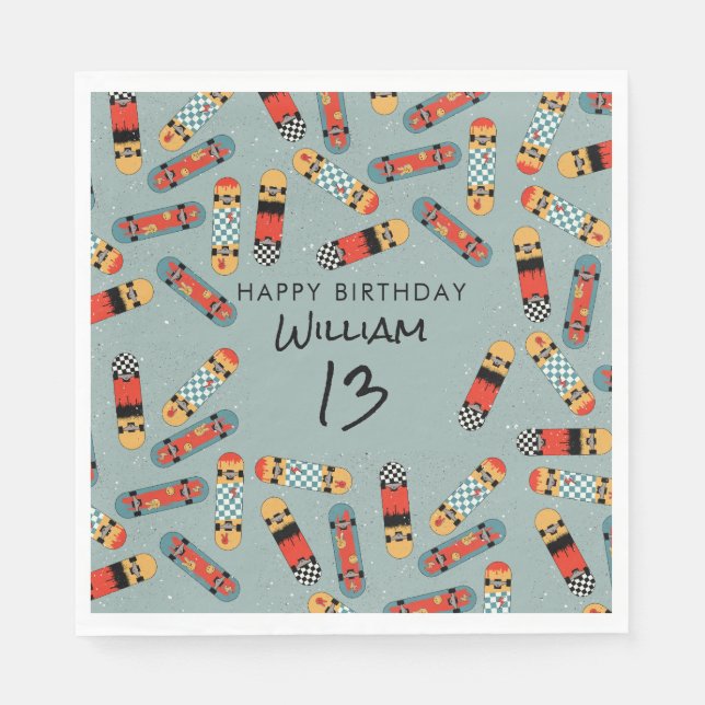 Retro Skateboard Blaues Cooles Skateboard Geburtst Serviette (Vorderseite)