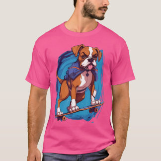 Retro Skateboard Boxer Dog Skateboard T-Shirt