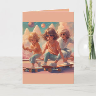 Retro-Skateboard-Kinder Alles Gute zum Geburtstag  Dankeskarte