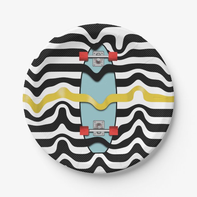 Retro-Skateboard Pappteller (Vorderseite)