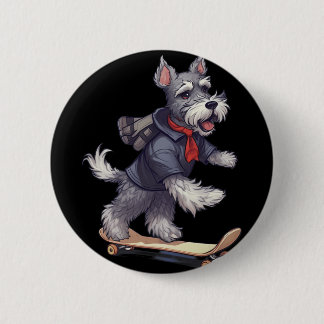 Retro Skateboarding Miniature Schnauzer Dog Skateb Button