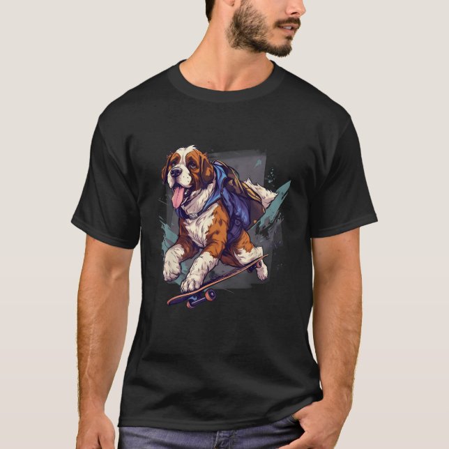 Retro Skateboarding Saint Bernard Dog Skateboard   T-Shirt (Vorderseite)