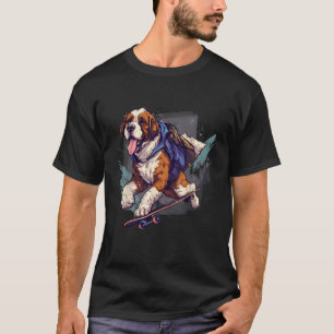 Retro Skateboarding Saint Bernard Hund Skateboard T-Shirt