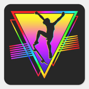 Retro-Skateboarding-Silhouette Skater Quadratischer Aufkleber