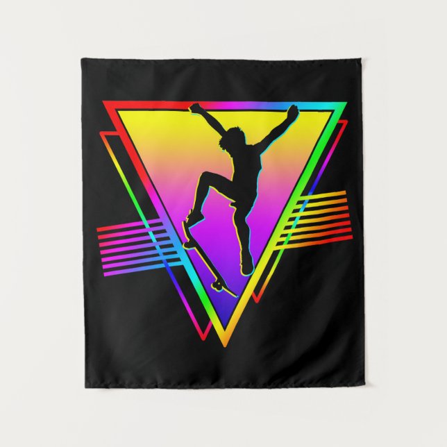 Retro-Skateboarding-Silhouette Skater Wandteppich (Vorderseite)