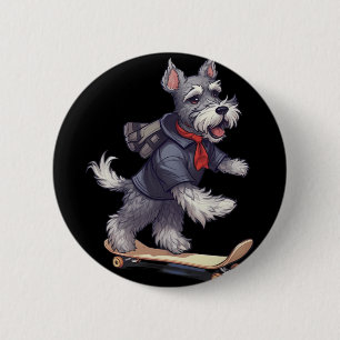 Retro Skateboarding Zwergschnauzer Hund Skateb Button