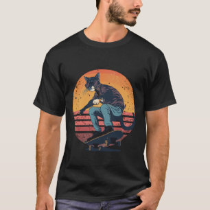 Retro Skater Katze Skateboard  T-Shirt