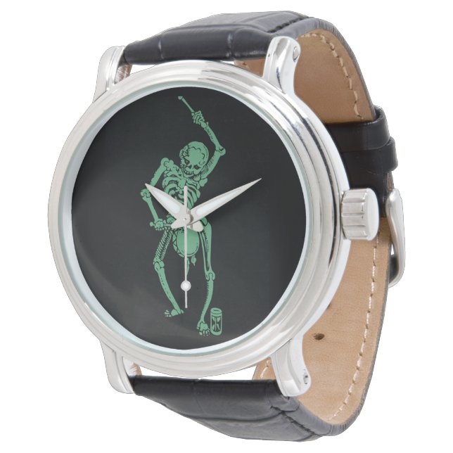 Retro Skeletal Drummer Armbanduhr (Schrägansicht)