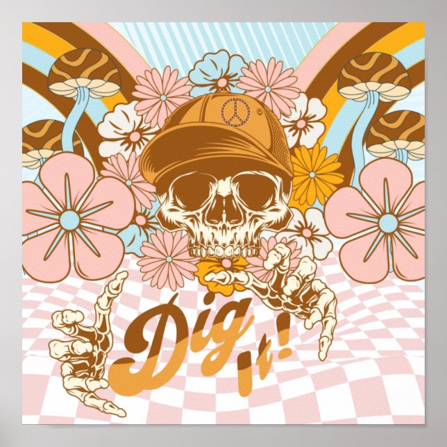 Retro Skeleton Botanical Florals Poster (Vorne)