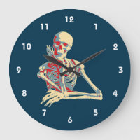 Retro Skeleton, der sein Kinn auf der Hand hält