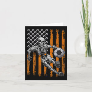Retro Skeleton Playing Soccer USA Flag Halloween B Karte