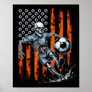Retro-Skelett spielt Fußball USA-Flagge Gruselig H Poster