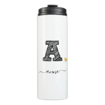 Retro Sketch Monogram Letter A, Thermal Tumbler