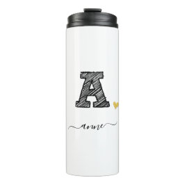 Retro Sketch Monogram Letter A, Thermal Tumbler Thermosbecher
