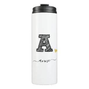 Retro Sketch Monogram Letter A, Thermal Tumbler Thermosbecher