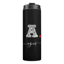Retro Sketch Monogram Letter A, Thermal Tumbler Thermosbecher