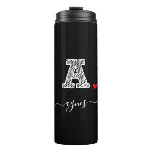 Retro Sketch Monogram Letter A, Thermal Tumbler Thermosbecher