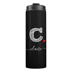 Retro Sketch Monogram Letter C, Thermal Tumbler Thermosbecher