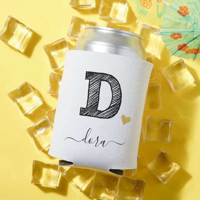 Retro Sketch Monogram Letter D, Can Cooler Dosenkühler (In Situ Sommer)