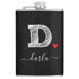 Retro Sketch Monogram Letter D, Flask Flachmann